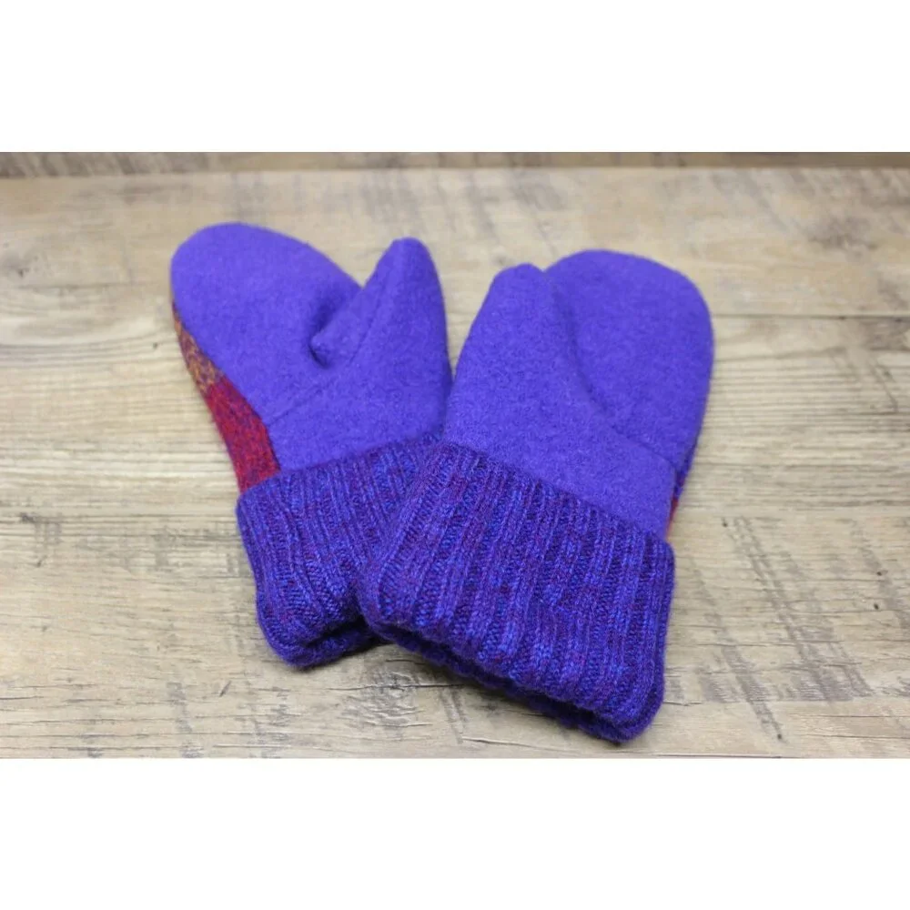 Handmade Wool Sweater Mittens Women’s‎ Size Fleece Lined Upcycled Winter Gloves